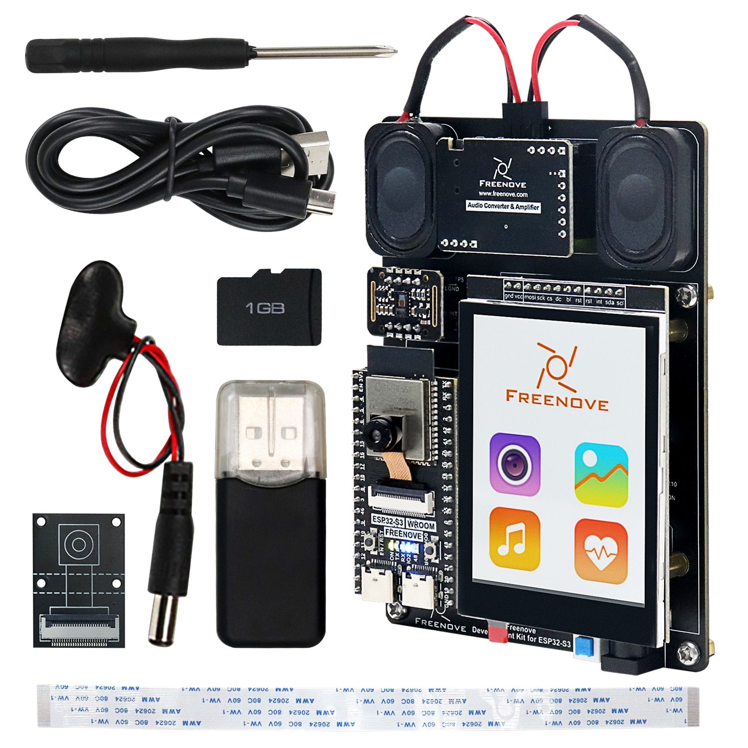 Комплект разработчика Freenove для ESP32-S3 (совместим с Arduino IDE), камера, беспроводные динамики, датчик сердечного ритма, сенсорный экран